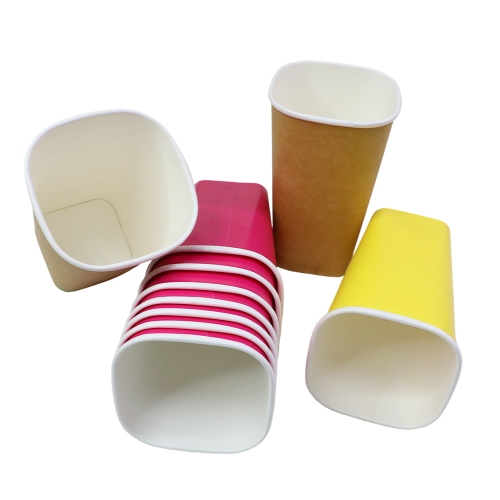 Custom Disposable Paper Square Coffee Cups with Lid