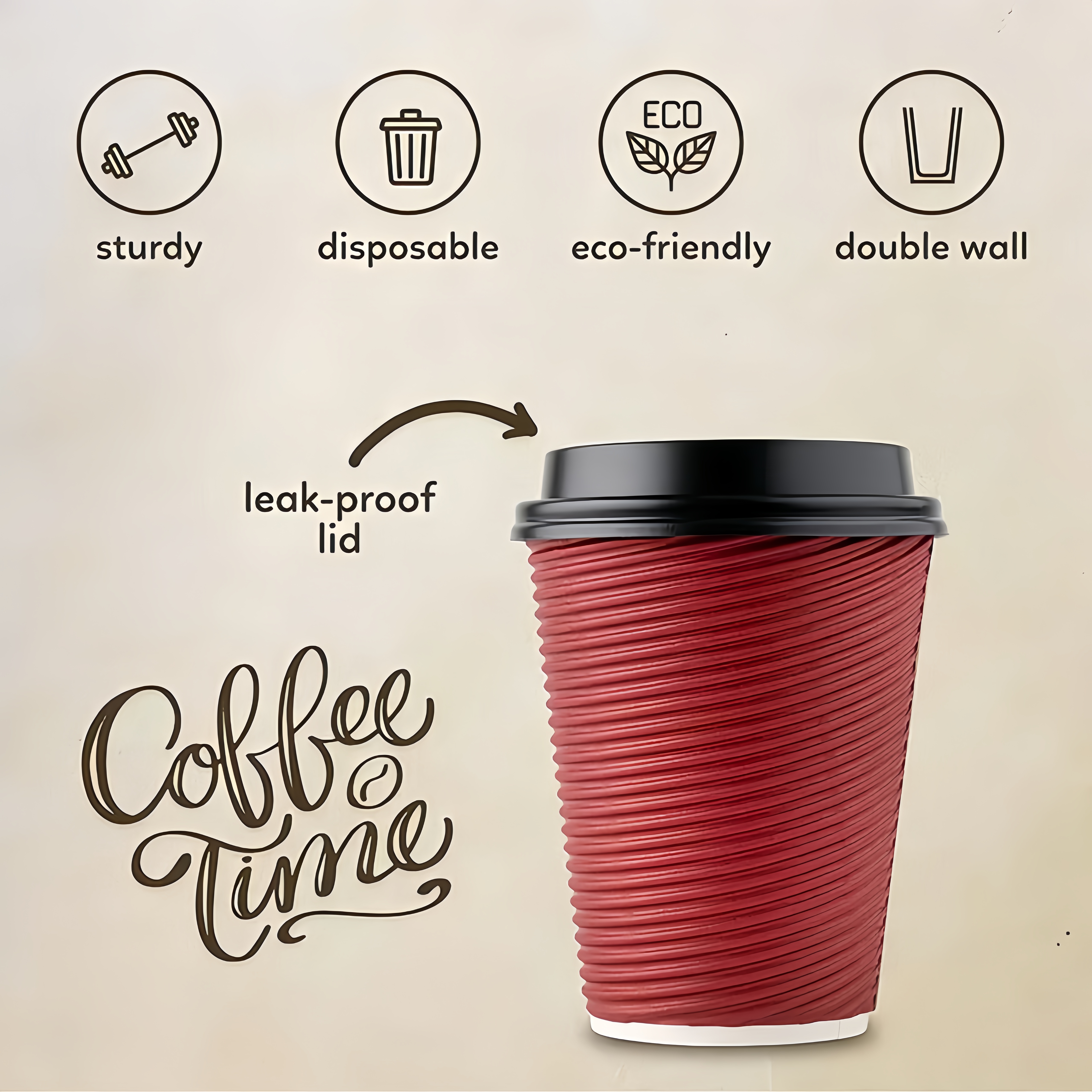 8 oz disposable corrugated paper coffee cups with lids